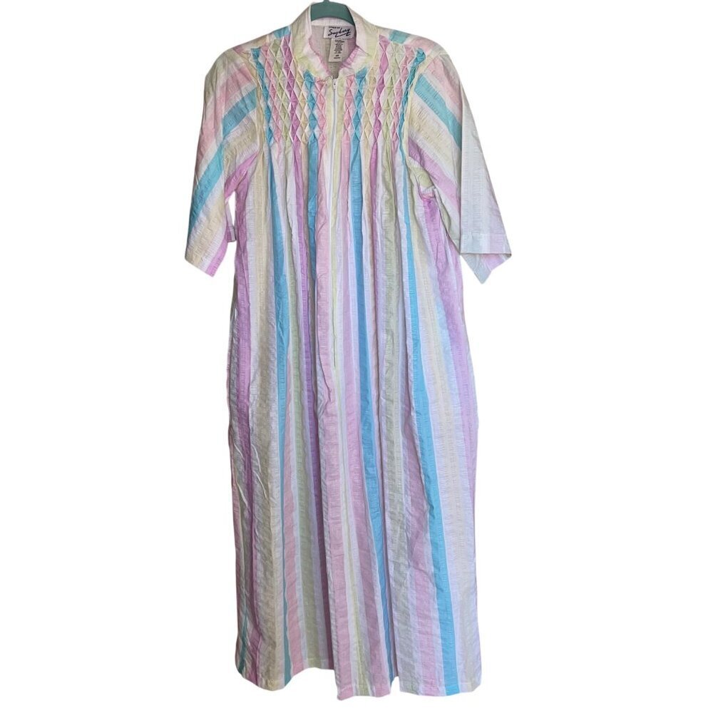 Styled By Saybury Vintage Womens Robe Size Medium Multicolor Striped Shirred New